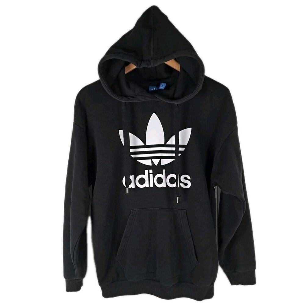 Adidas Originals Trefoil Hoodie Mens XS Black French Terry Hooded Sweatshirt